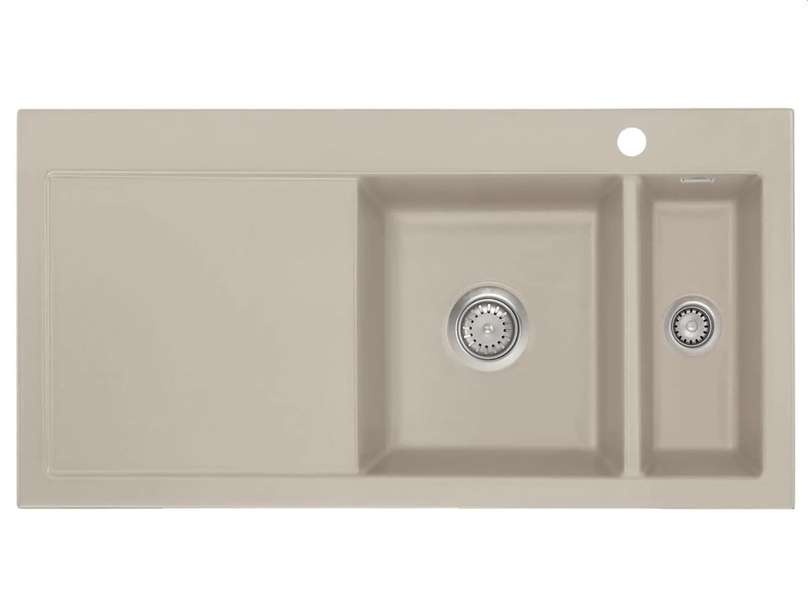 Systemceram Mera 100 Fango, Zlewozmywak ceramiczny, korek manualny