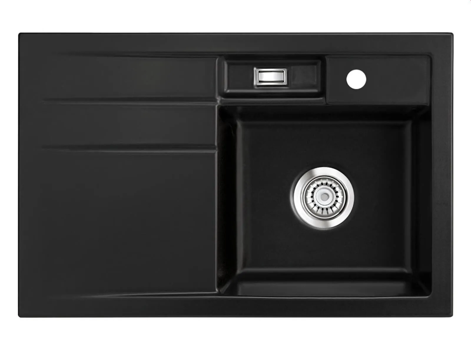 Systemceram BELA 78 Nigra, zlewozmywak ceramiczny, korek manualny