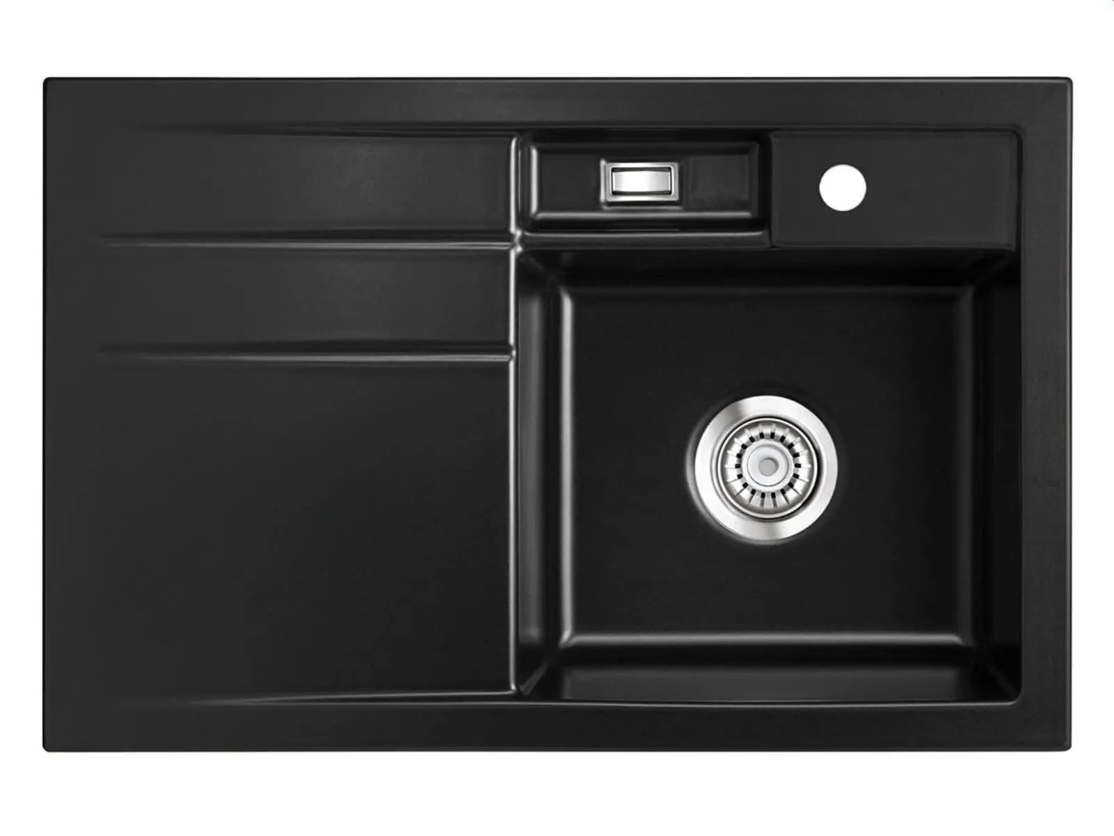 Systemceram BELA 78 Nero, zlewozmywak ceramiczny, korek manualny