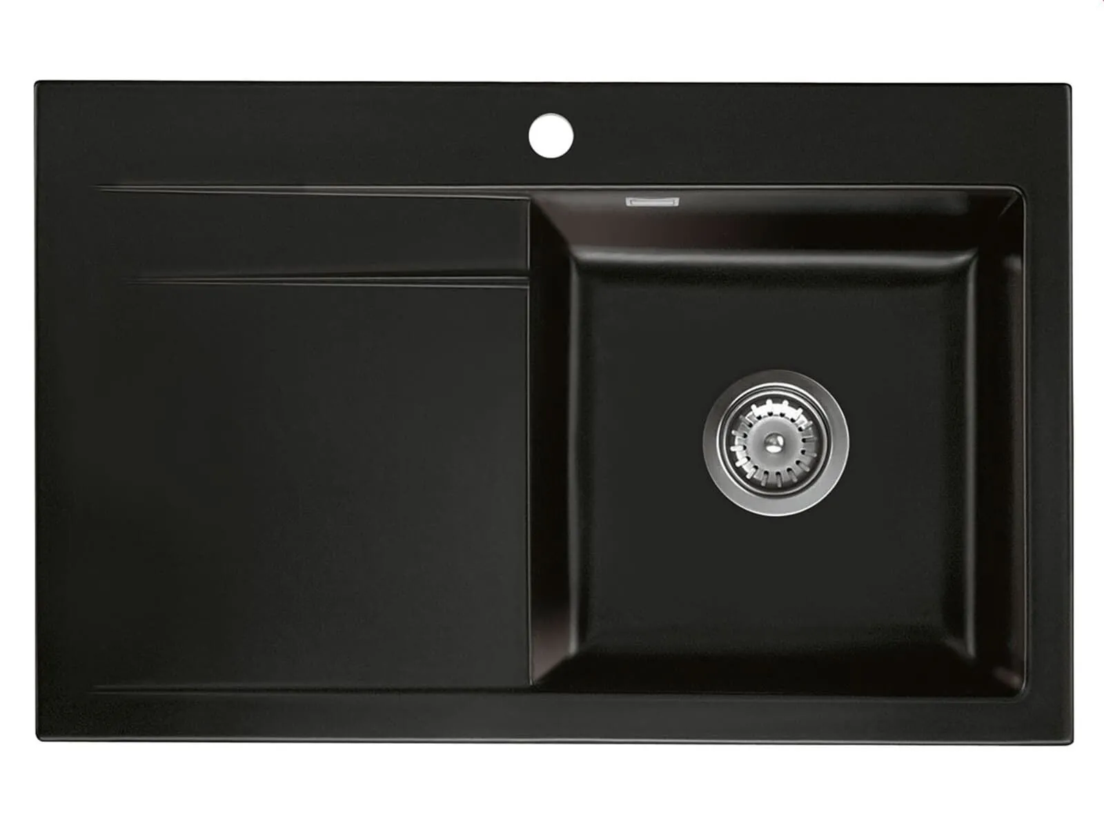 Systemceram Stema 80 Nero, zlewozmywak ceramiczny, korek manualny