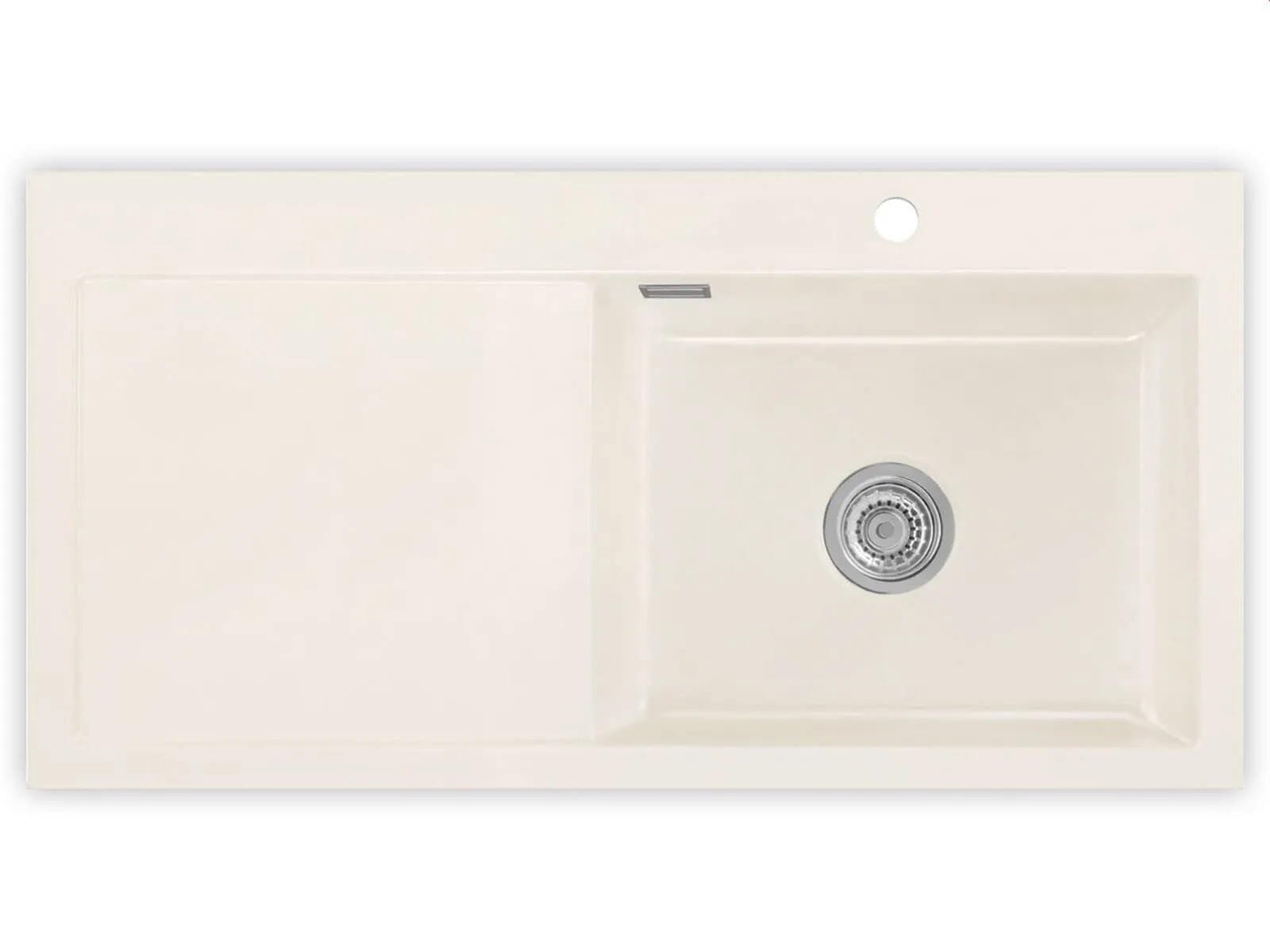 Systemceram Mera 100 SL Magnolia, zlewozmywak ceramiczny, korek manualny