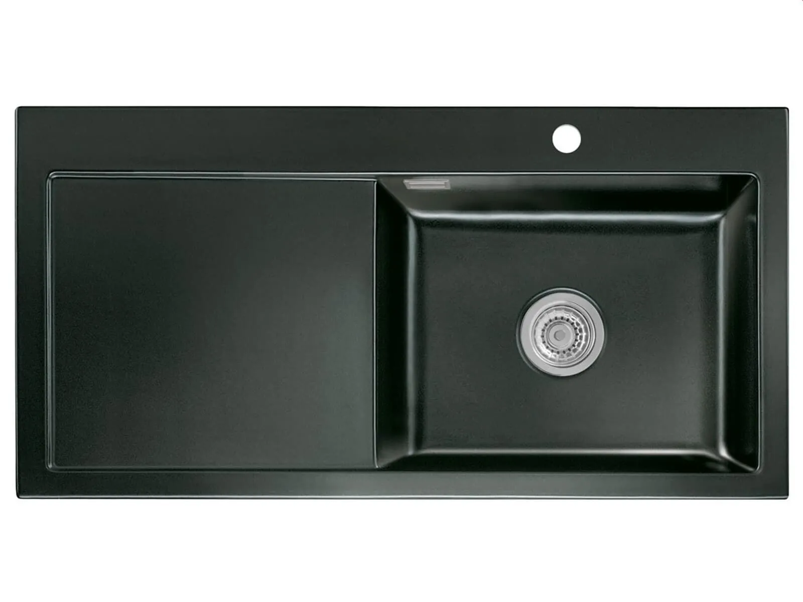 Systemceram Mera 100 SL Nero, zlewozmywak ceramiczny, korek manualny