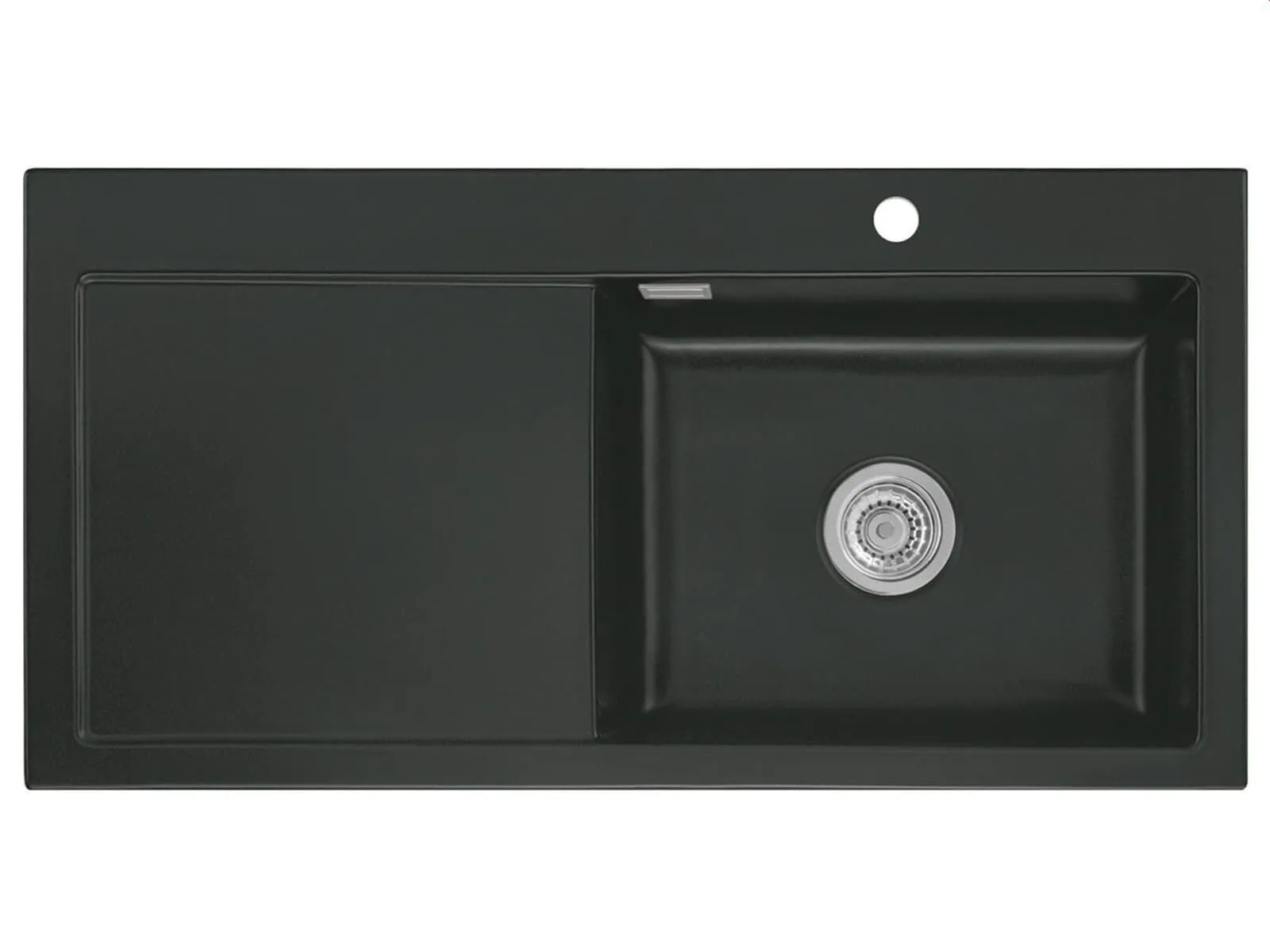 Systemceram Mera 100 SL Nigra, zlewozmywak ceramiczny, korek manualny