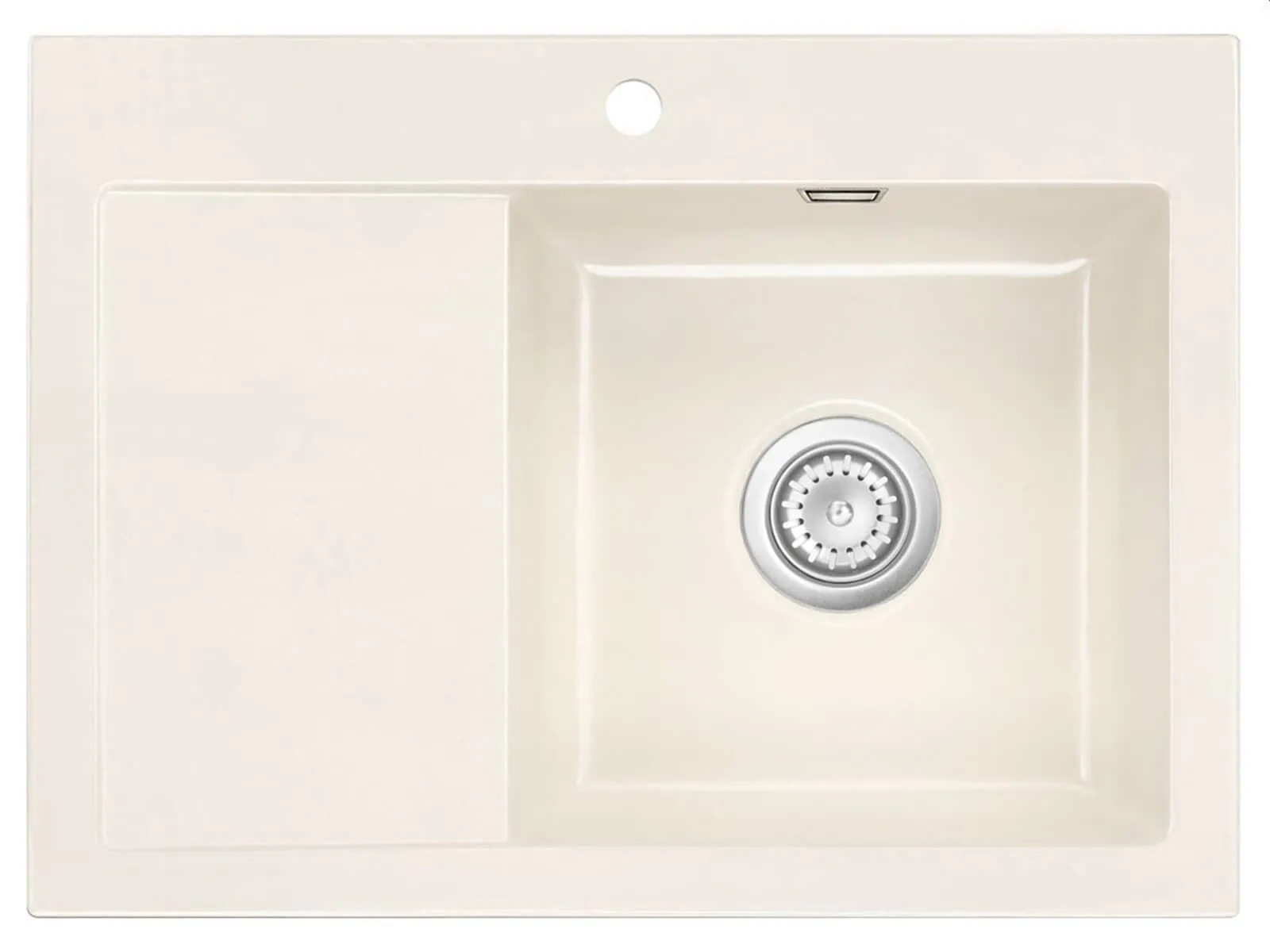 Systemceram Mera 70 Magnolia, zlewozmywak ceramiczny, korek manualny