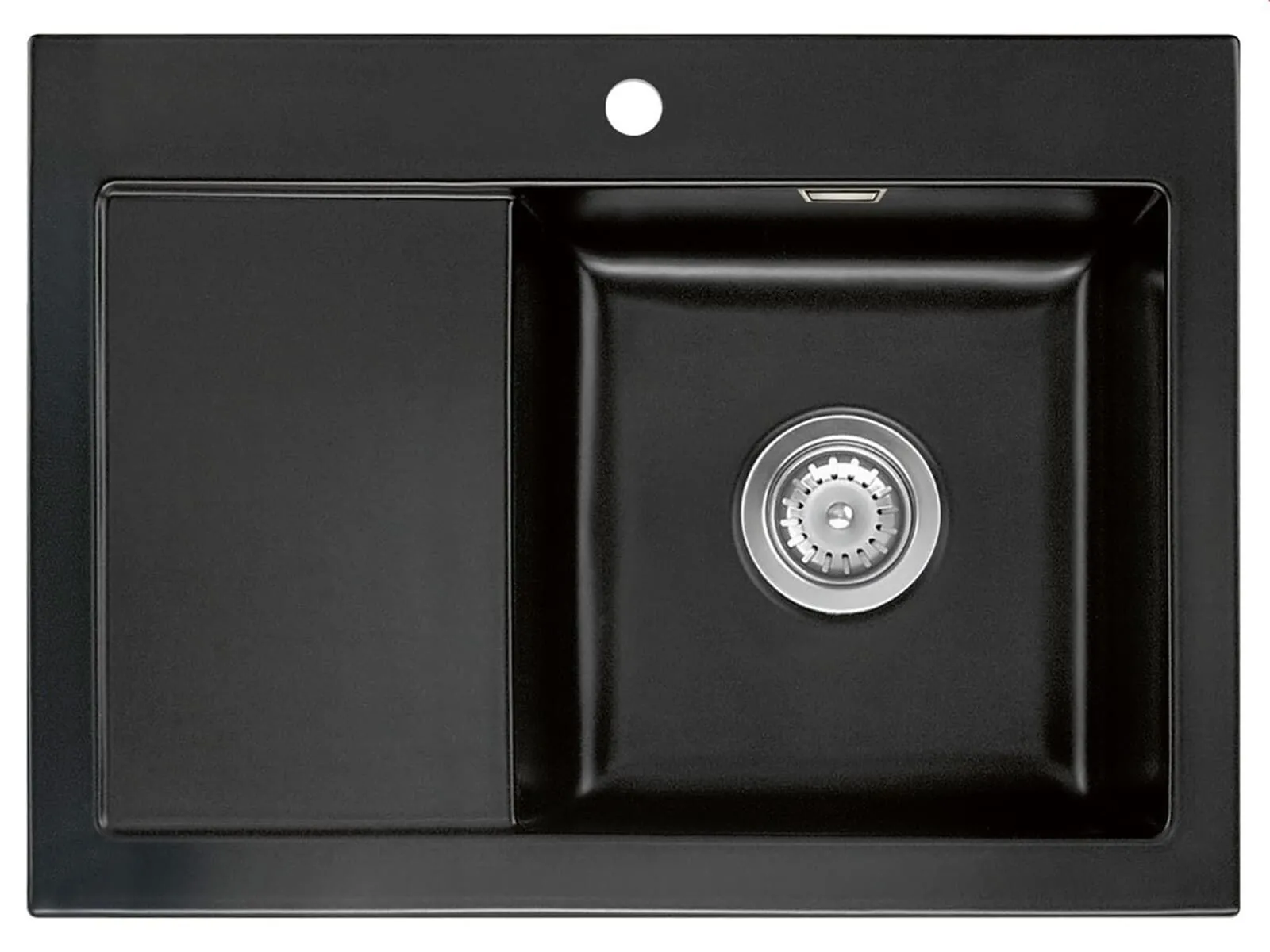 Systemceram Mera 70 Nero, zlewozmywak ceramiczny, korek manualny