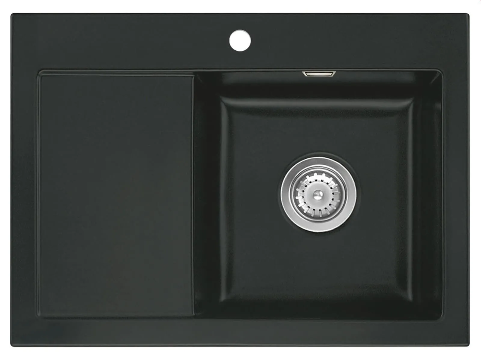 Systemceram Mera 70 Nigra, zlewozmywak ceramiczny, korek manualny