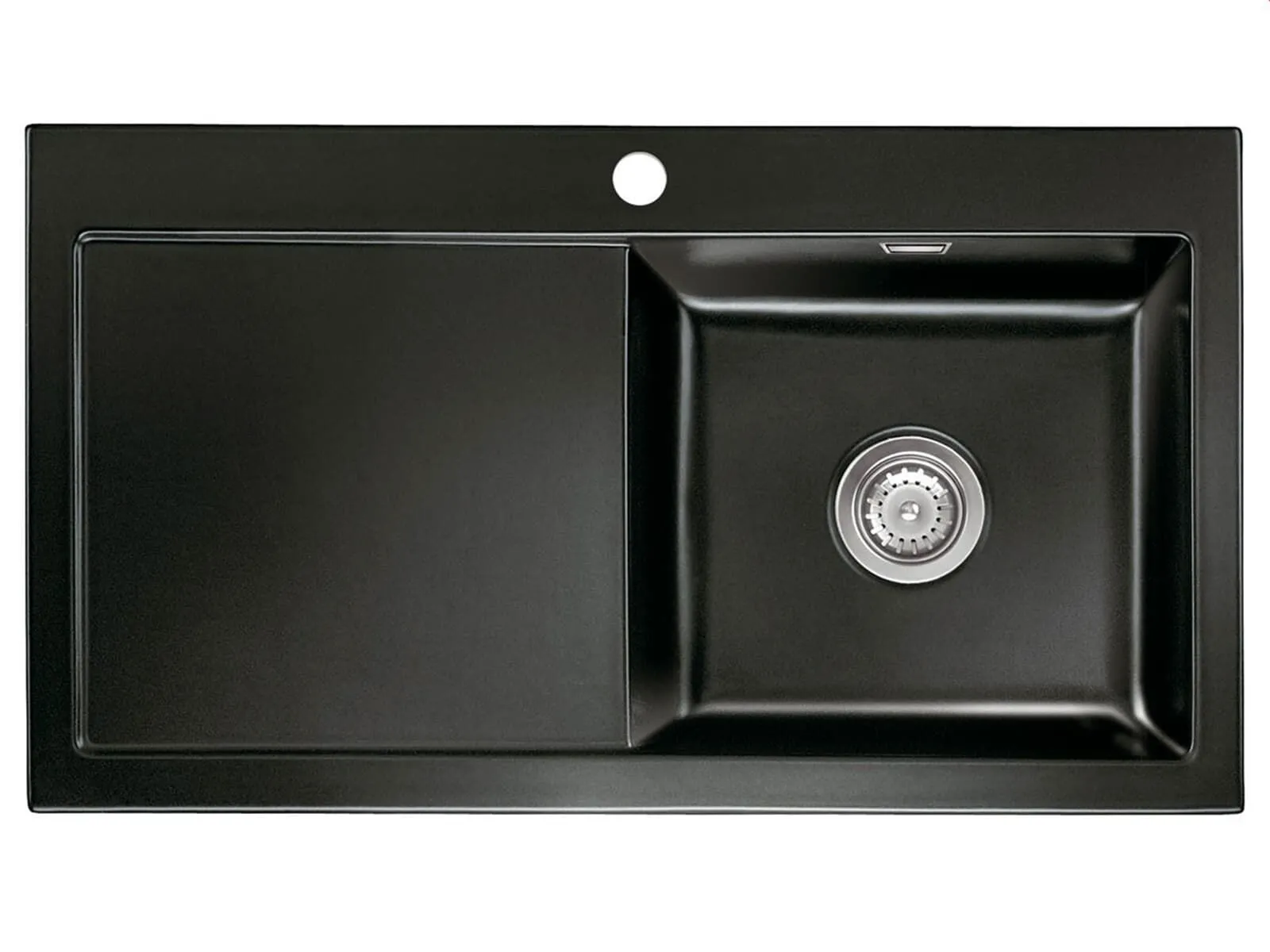 Systemceram Mera 90 Nero, zlewozmywak ceramiczny, korek manualny