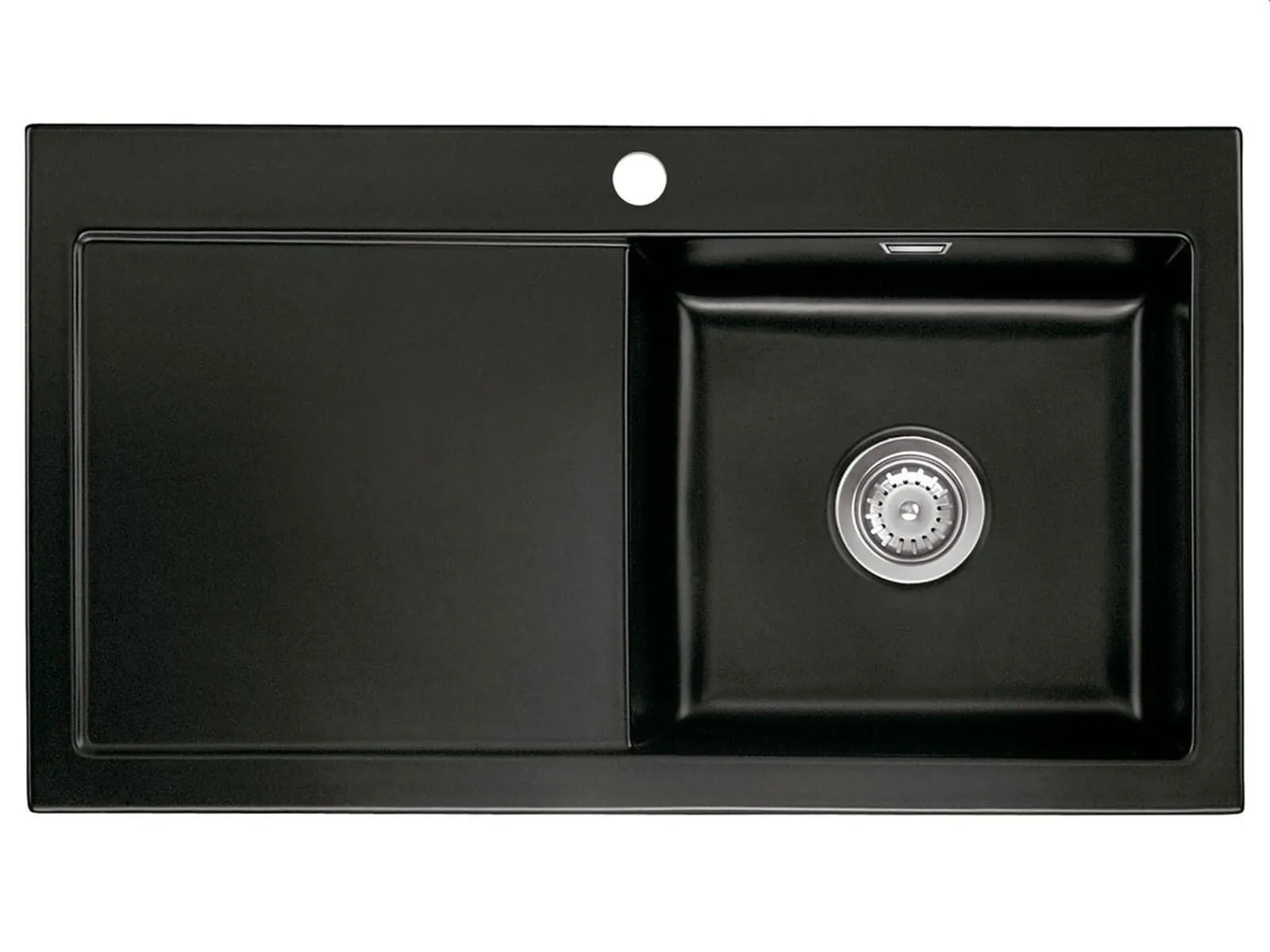 Systemceram Mera 90 Nigra, zlewozmywak ceramiczny, korek manualny
