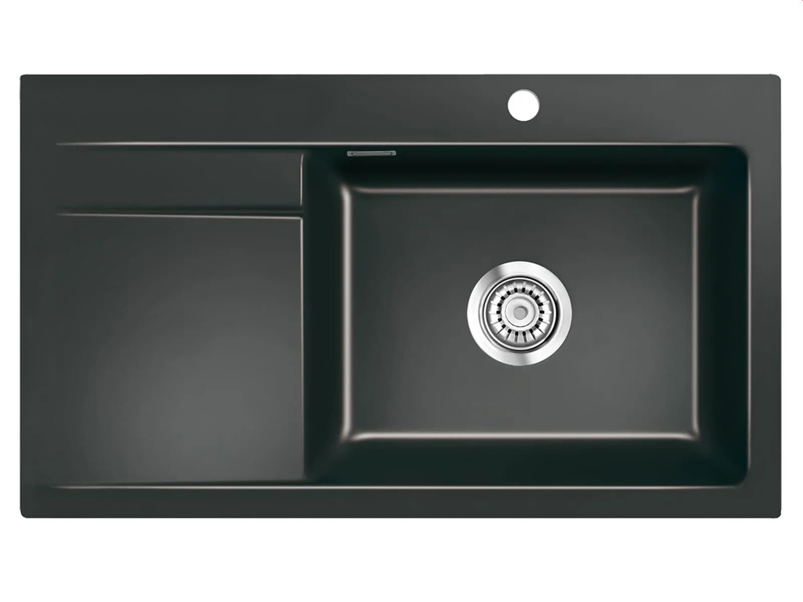 Systemceram Stema 86 SL Nero, zlewozmywak ceramiczny, korek manualny