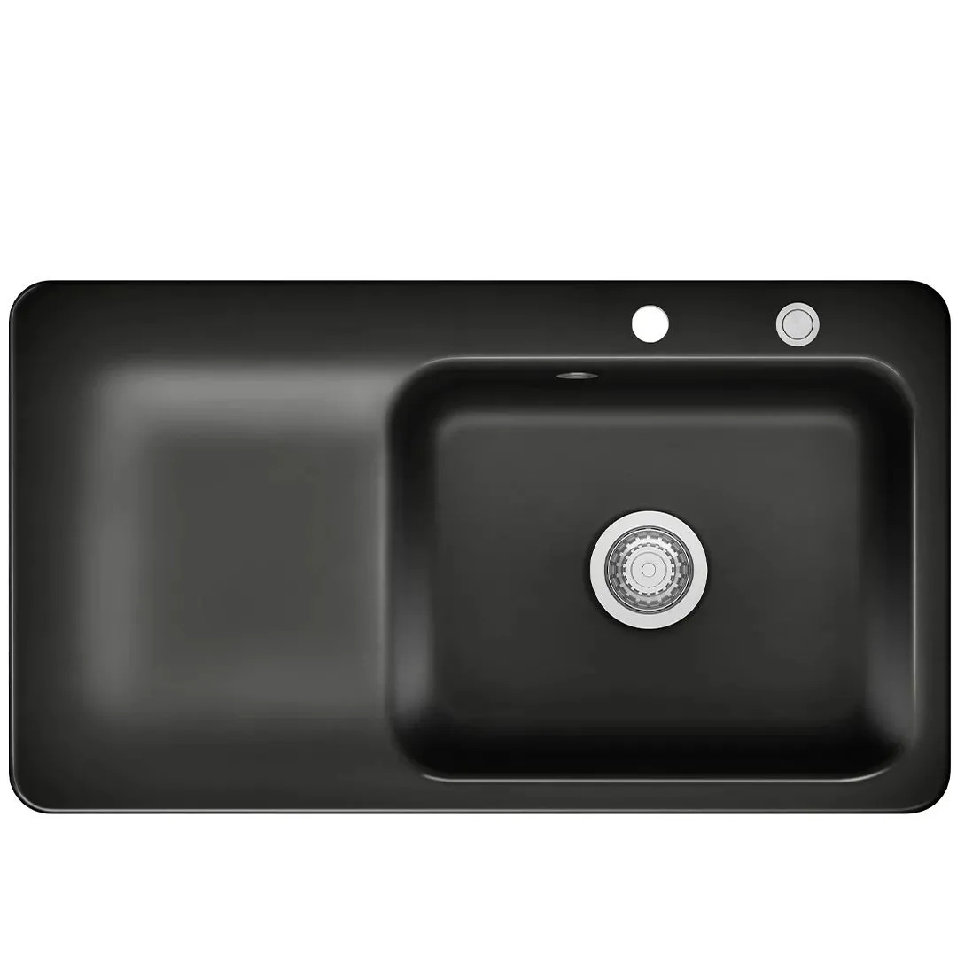Systemceram Juna 90 Nero, zlewozmywak ceramiczny, korek manualny
