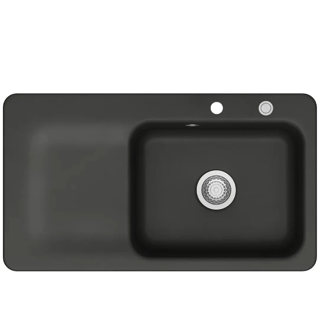 Systemceram Juna 90 Nigra, zlewozmywak ceramiczny, korek manualny