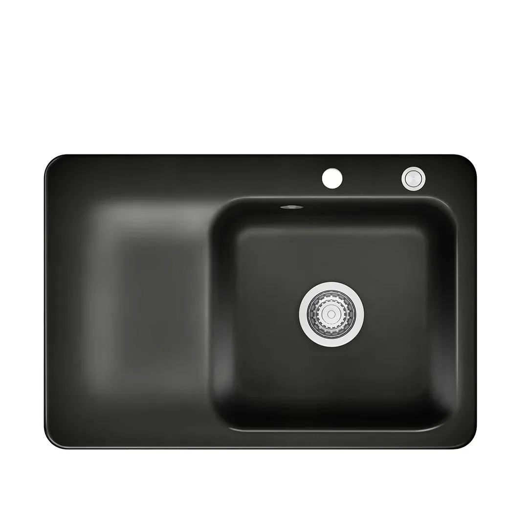 Systemceram Juna 75 Nero, zlewozmywak ceramiczny, korek manualny