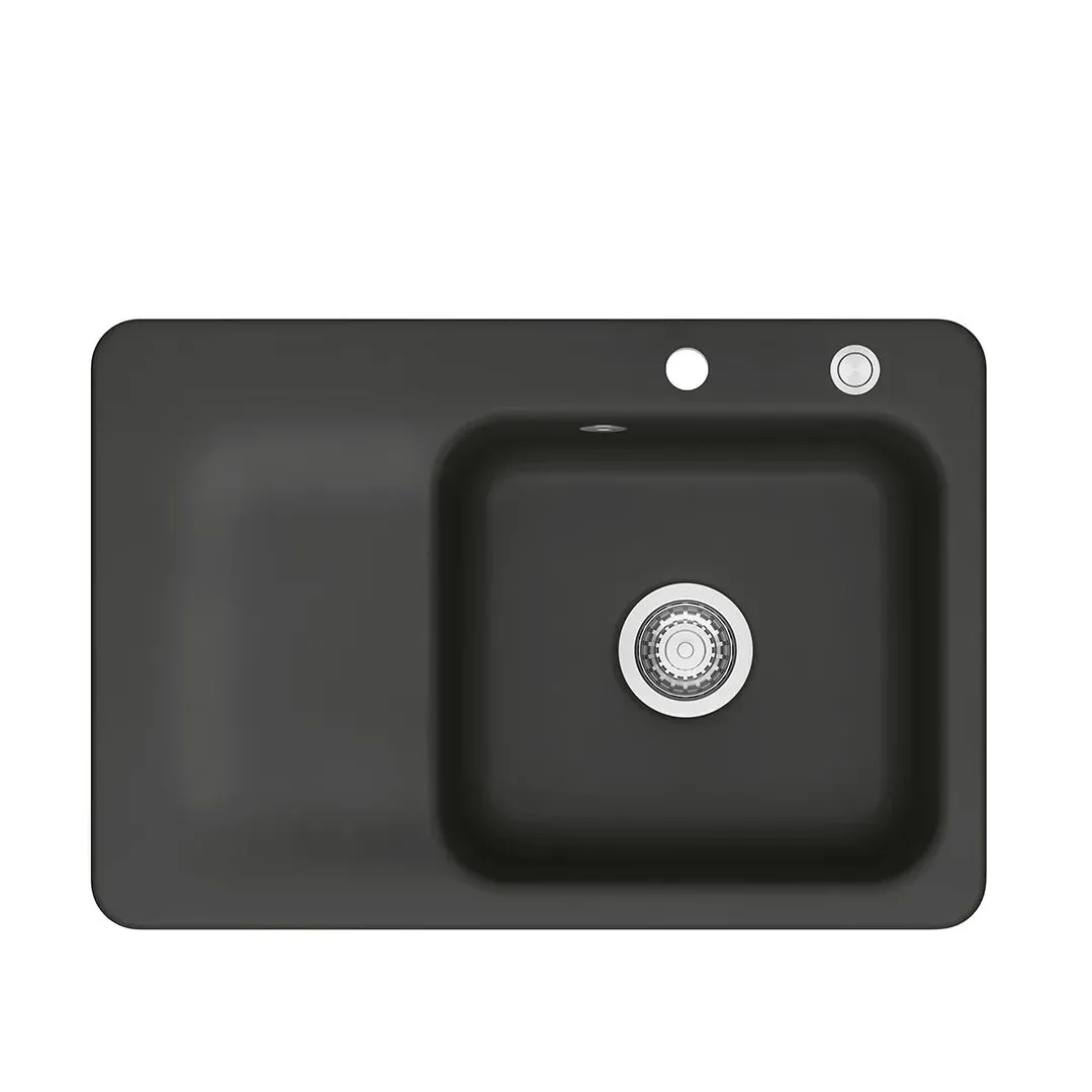 Systemceram Juna 75 Nigra, zlewozmywak ceramiczny, korek manualny