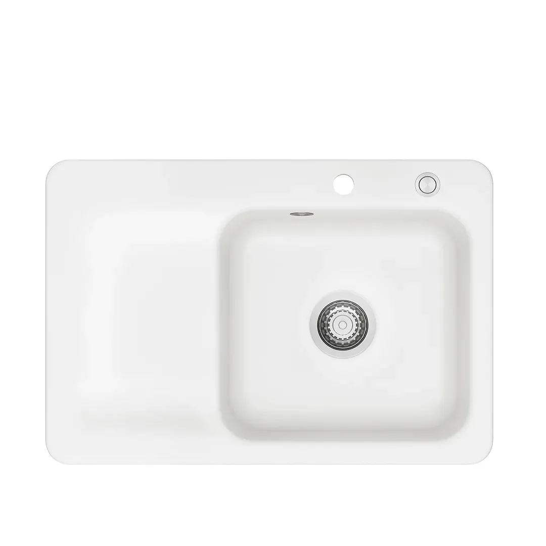 Systemceram Juna 75 Polar, zlewozmywak ceramiczny, korek manualny