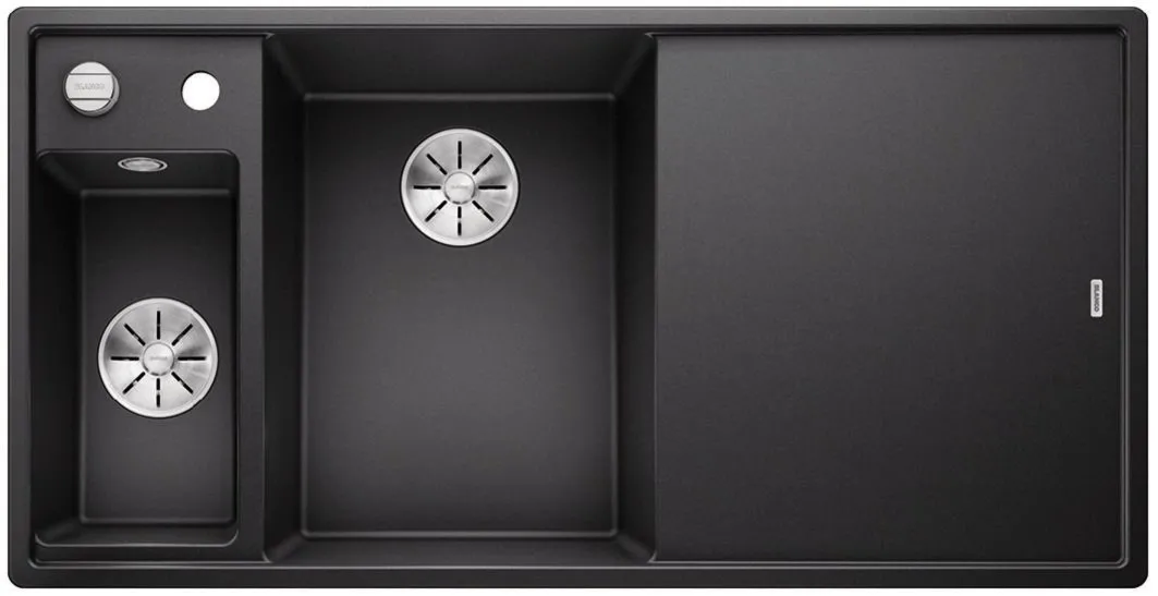 BLANCO AXIA III 6 S Silgranit antracyt lewa, korek auto., InFino, deska szkło białe, odsączarka stalowa
