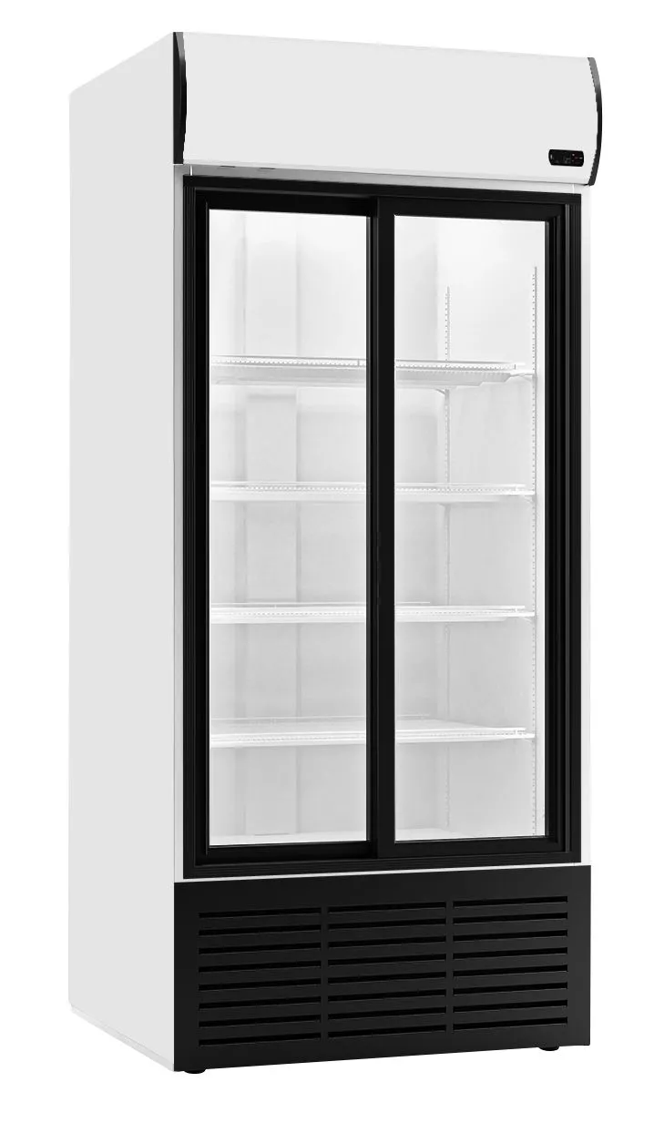 ViboCold VD 900 Chłodziarka witrynowa z samoczynnie zamykającymi się drzwiami szklanymi przesuwnymi Zintegrowane oświetlenie LED z podświetleniem tyln