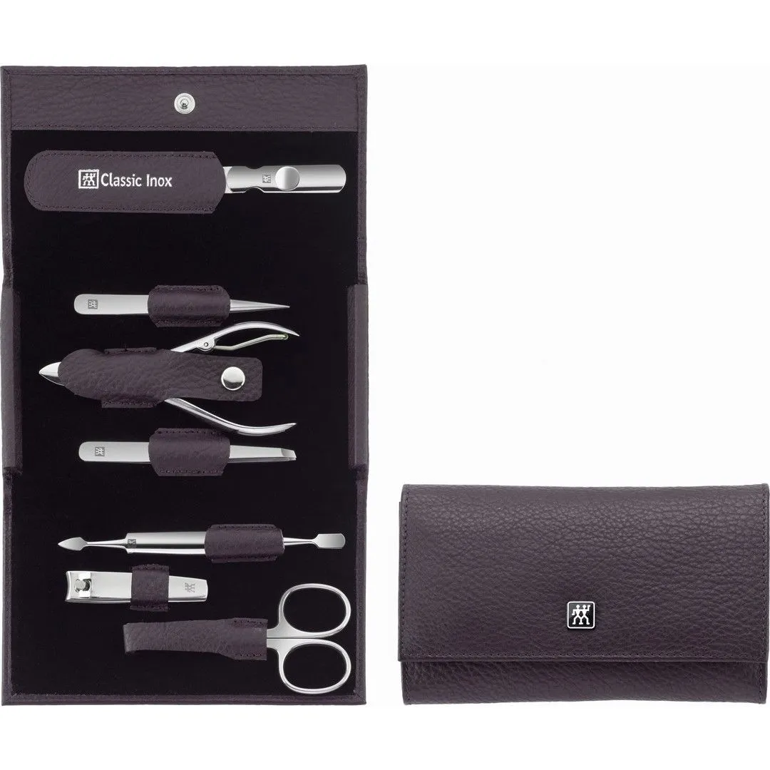 ZWILLING CLASSIC INOX Zestaw podróżny - fioletowe skórzane etui, 7 elementów