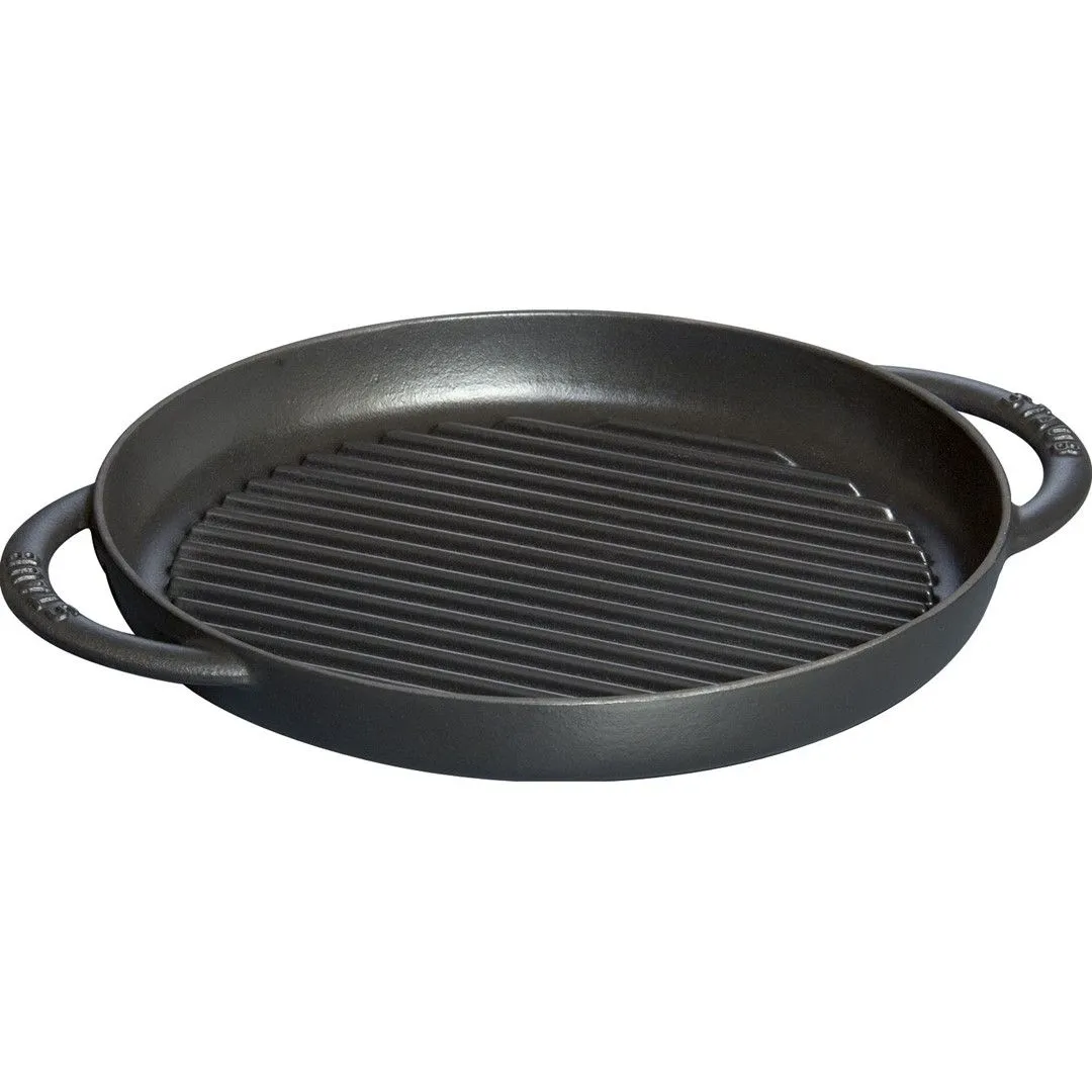 STAUB Okrągła patelnia żeliwna grillowa z dwoma uchwytami 26 cm, czarny