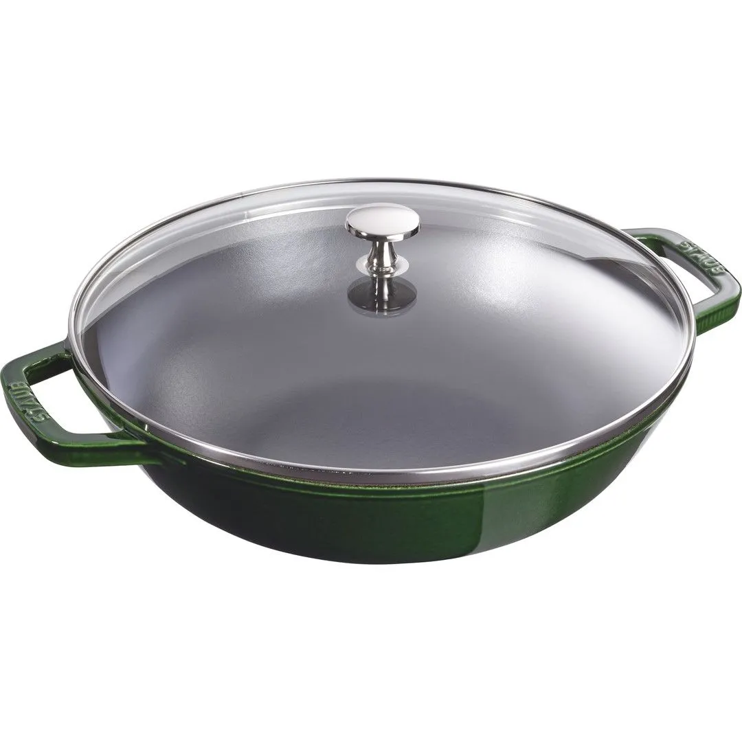 STAUB Wok żeliwny z pokrywką 30 cm, zielony
