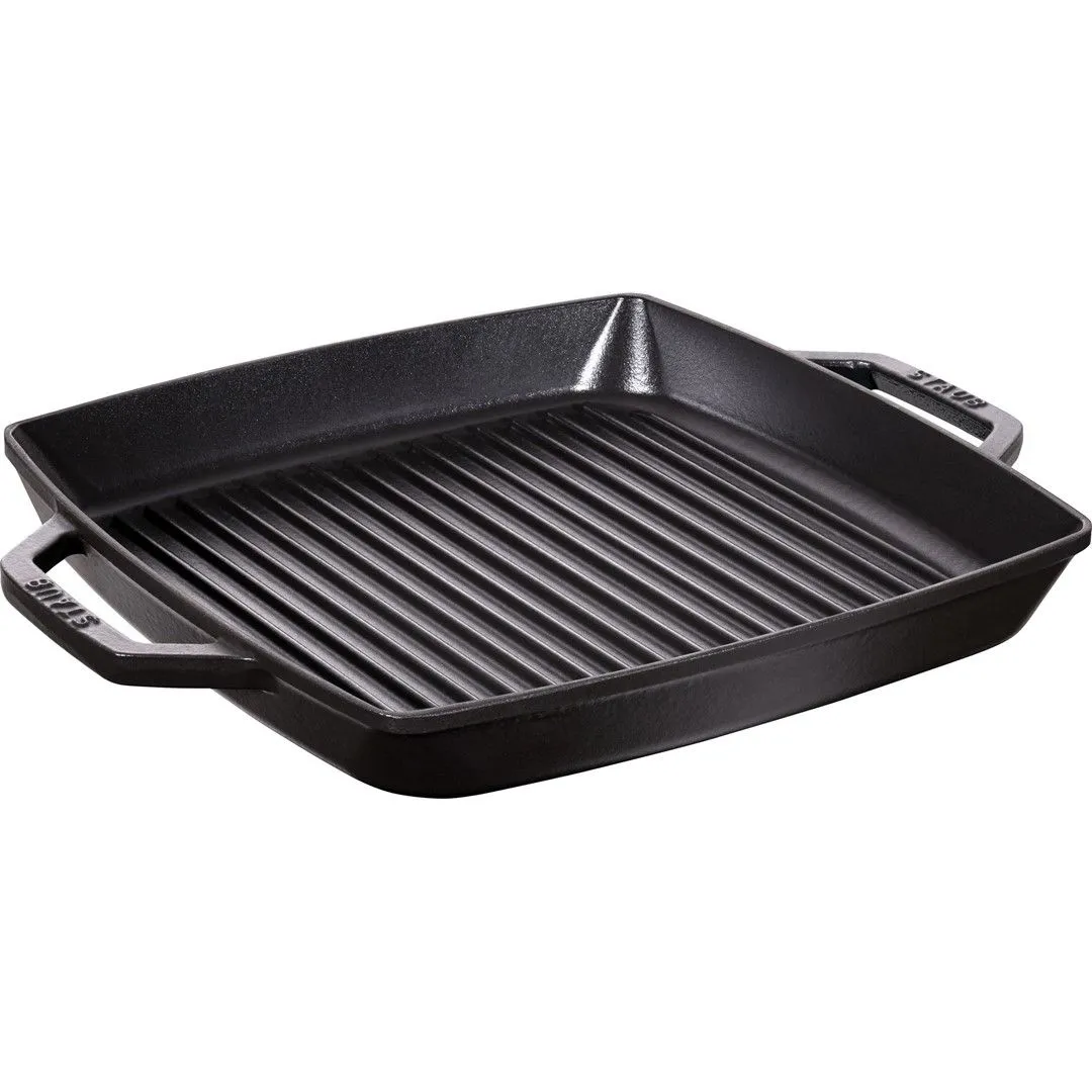 STAUB Kwadratowa patelnia żeliwna grillowa z dwoma uchwytami 33 cm, czarny