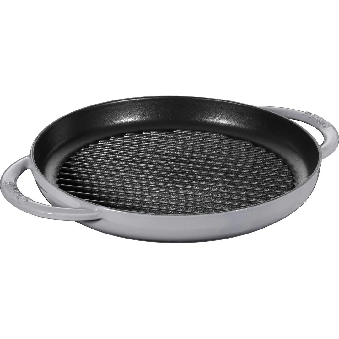 STAUB Okrągła patelnia żeliwna grillowa z dwoma uchwytami 26 cm, grafitowy