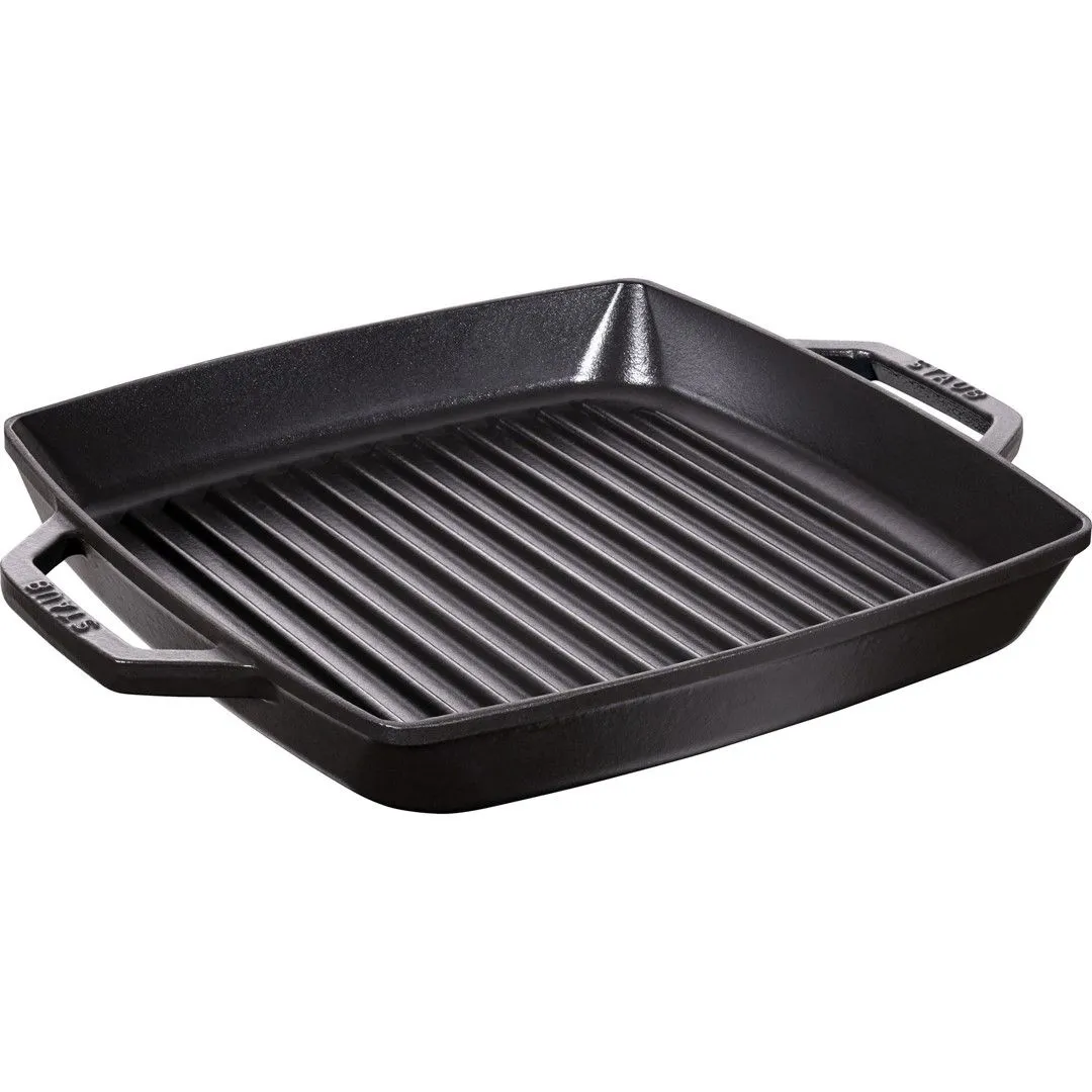 STAUB Kwadratowa patelnia żeliwna grillowa z dwoma uchwytami 28 cm, czarny