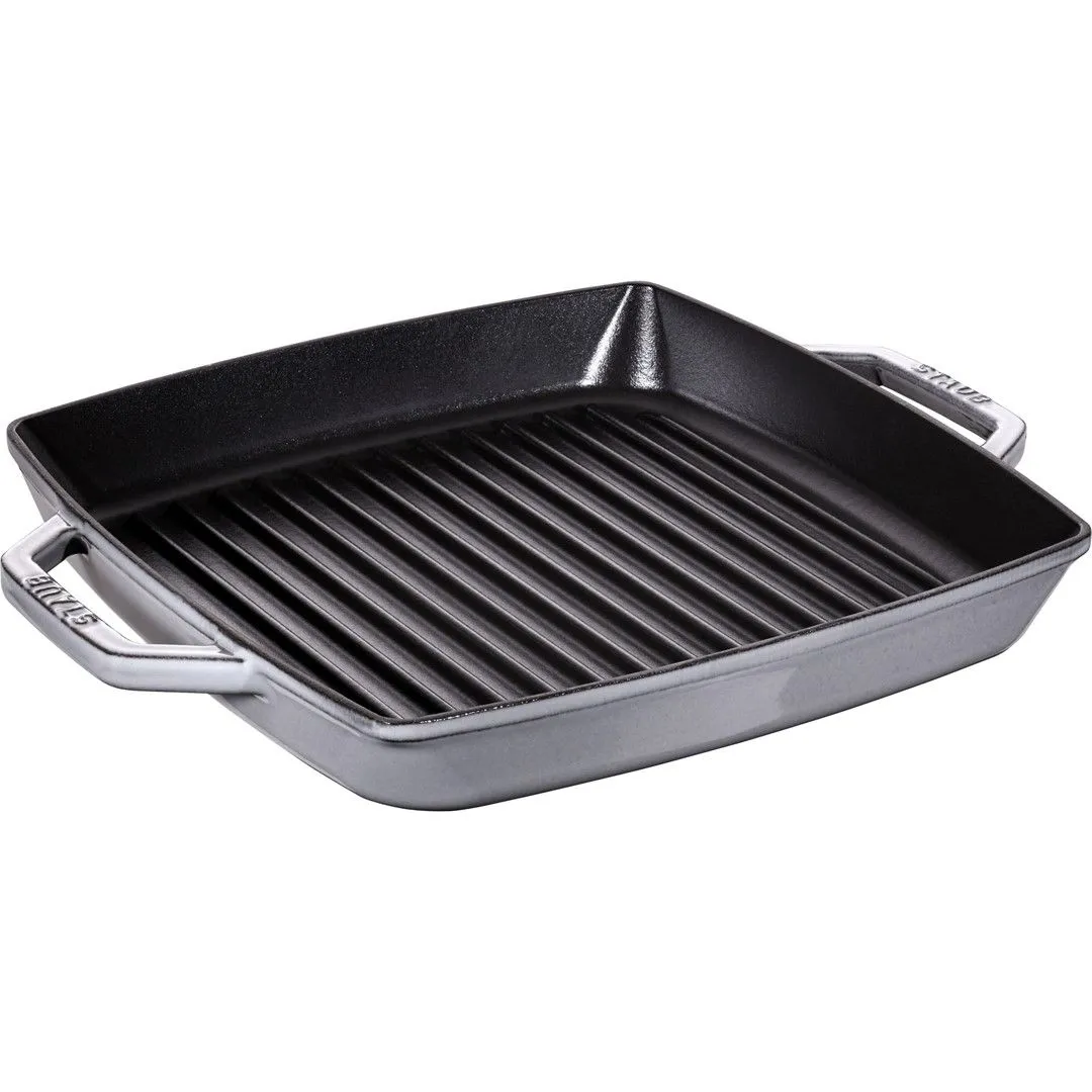 STAUB Kwadratowa patelnia żeliwna grillowa z dwoma uchwytami 28 cm, grafitowy