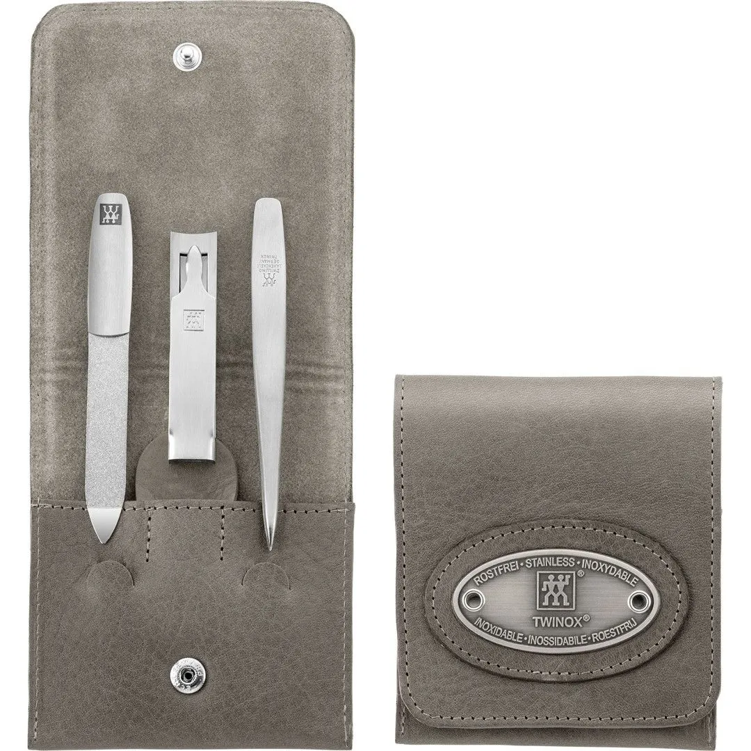 ZWILLING TWINOX Zestaw do manicure - taupe, skórzane etui, 3 elementy