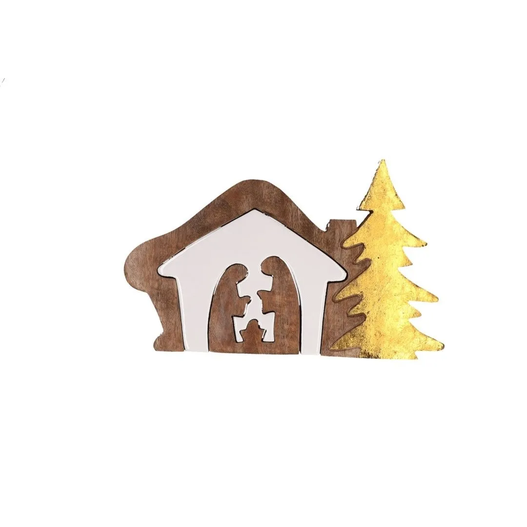 RITUALI DOMESTICI LINCASTRO Drewniana szopka bożonarodzeniowa 33 x 3.5 x 22 cm