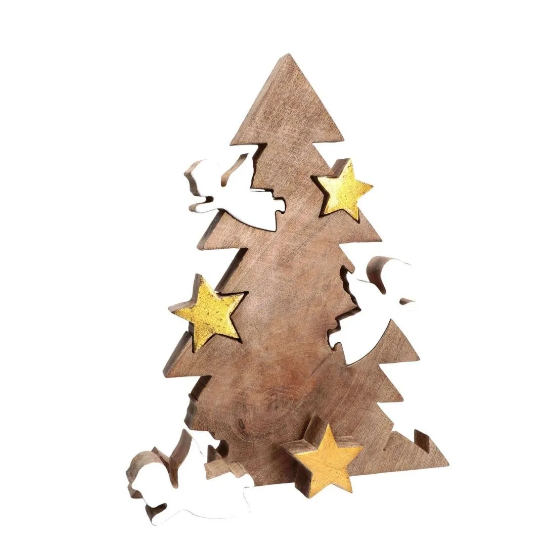 RITUALI DOMESTICI LINCASTRO Drewniana choinka z aniołkami 30 x 4 x 38.5 cm