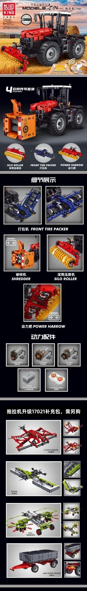 Klocki RC : Czerwony Traktor 2716el.