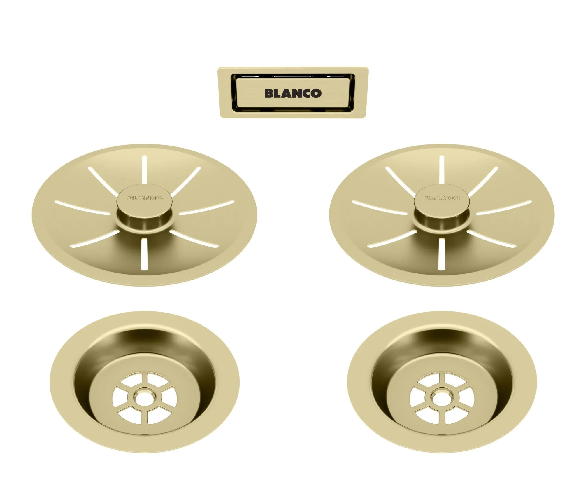 Zestaw elementów stalowych w kolorze satin gold, do armatury przelewowo-odpływowej InFino, do dwóch komór