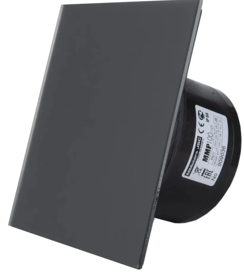 Wentylator łazienkowy MMP Szkło Czarny mat 100m³/h, 5.5W, 22db z zaworem zwrotnym