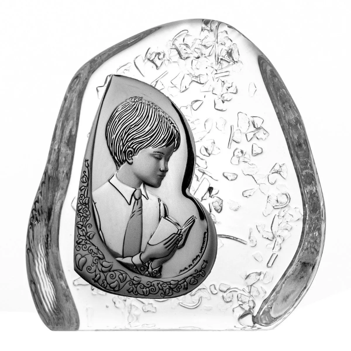 Crystal Julia Skałka przycisk kryształowy z chłopcem Komunia Święta 05095