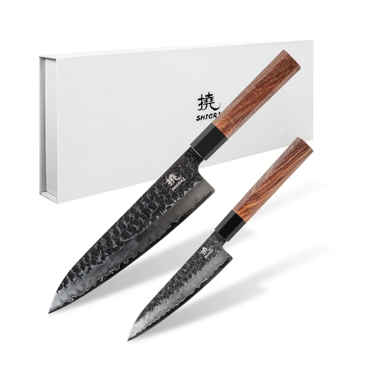 Nóż szefa kuchni Shiori 撓 Chairo Sifu ze stali damsceńskiej, rękojeść drewno pakka