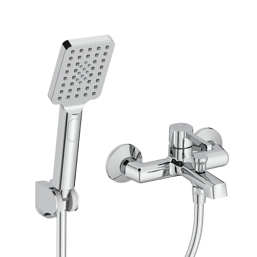 LAVEO Alita - bateria wannowa ścienna z zestawem natryskowym