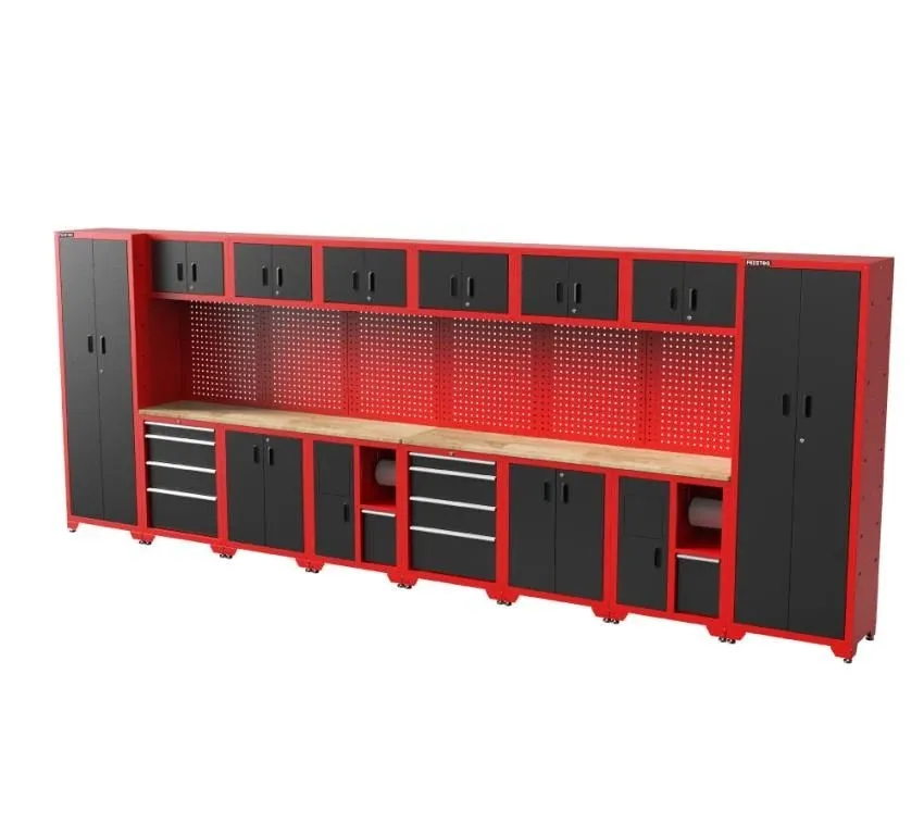 FEISTOS Wyposażenie warsztatu Szafka narzędziowa Juno 13 w tym tablica perforowana Czarny/Czerwony 528x46x198 cm