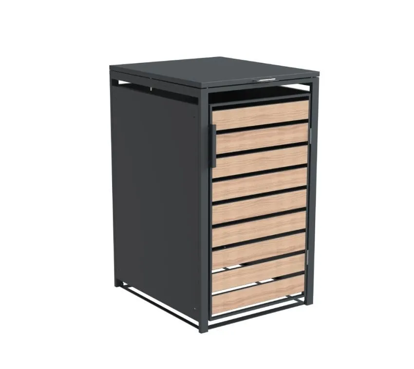 Metalowy pojemnik na śmieci Lacina | 1x240 Dł. | Wygląd antracytu/drewna | 80x68x116 cm