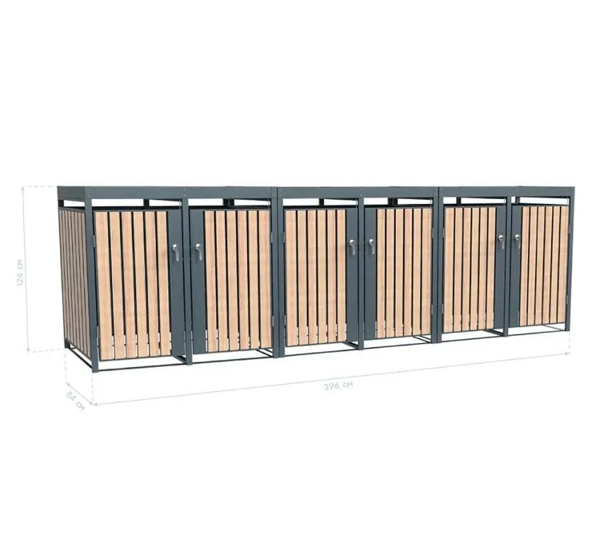 Westmann Metalowy kosz na śmieci Planta | 6x240 Dł. | Skrzynia na śmieci z dachem roślinnym | 84x396x124 cm