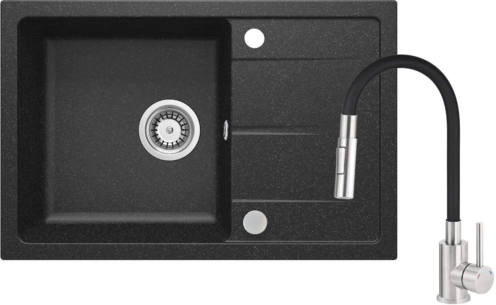 Deante Zlewozmywak granitowy z baterią z giętą wylewką