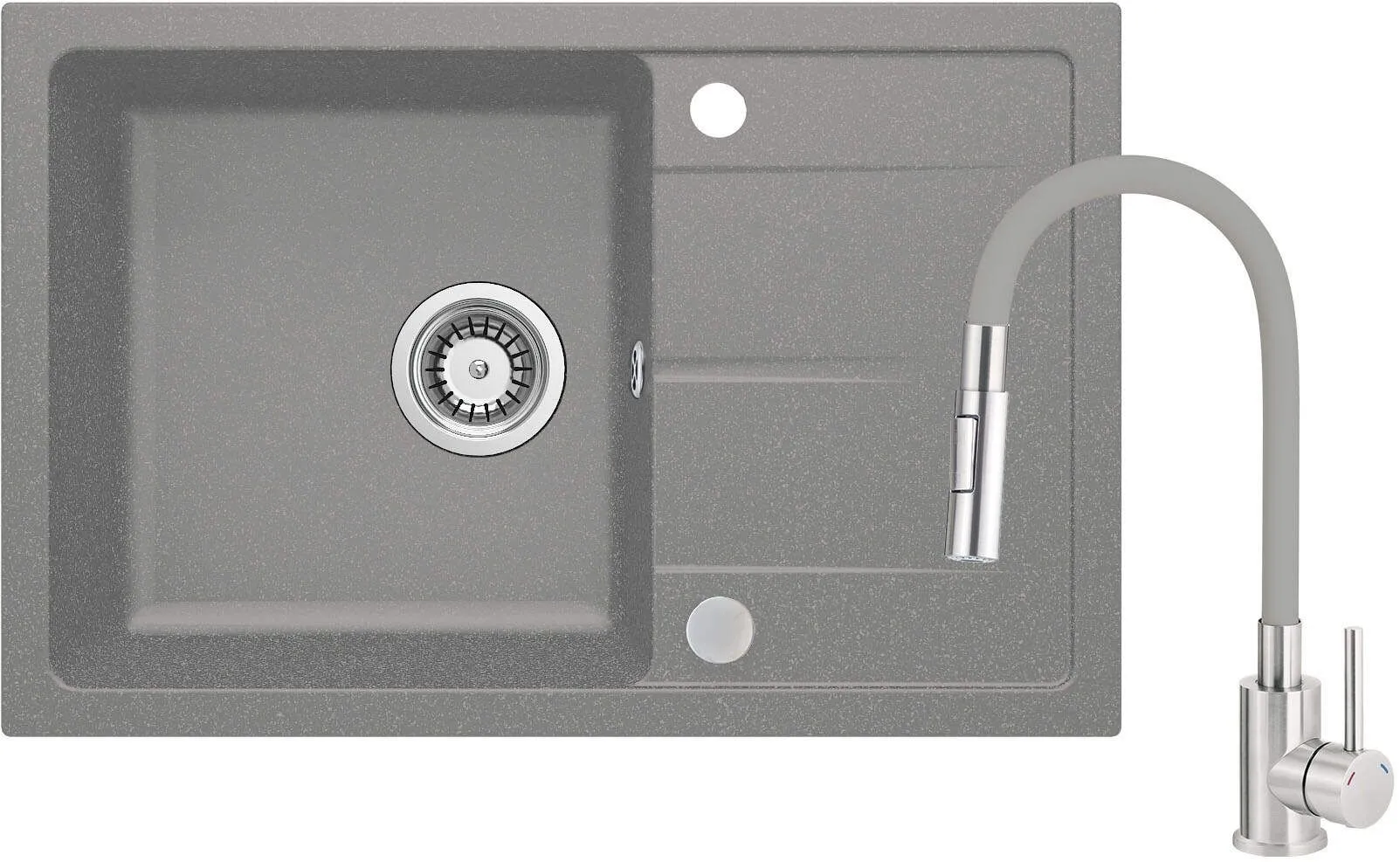 Deante Zlewozmywak granitowy z baterią z giętą wylewką