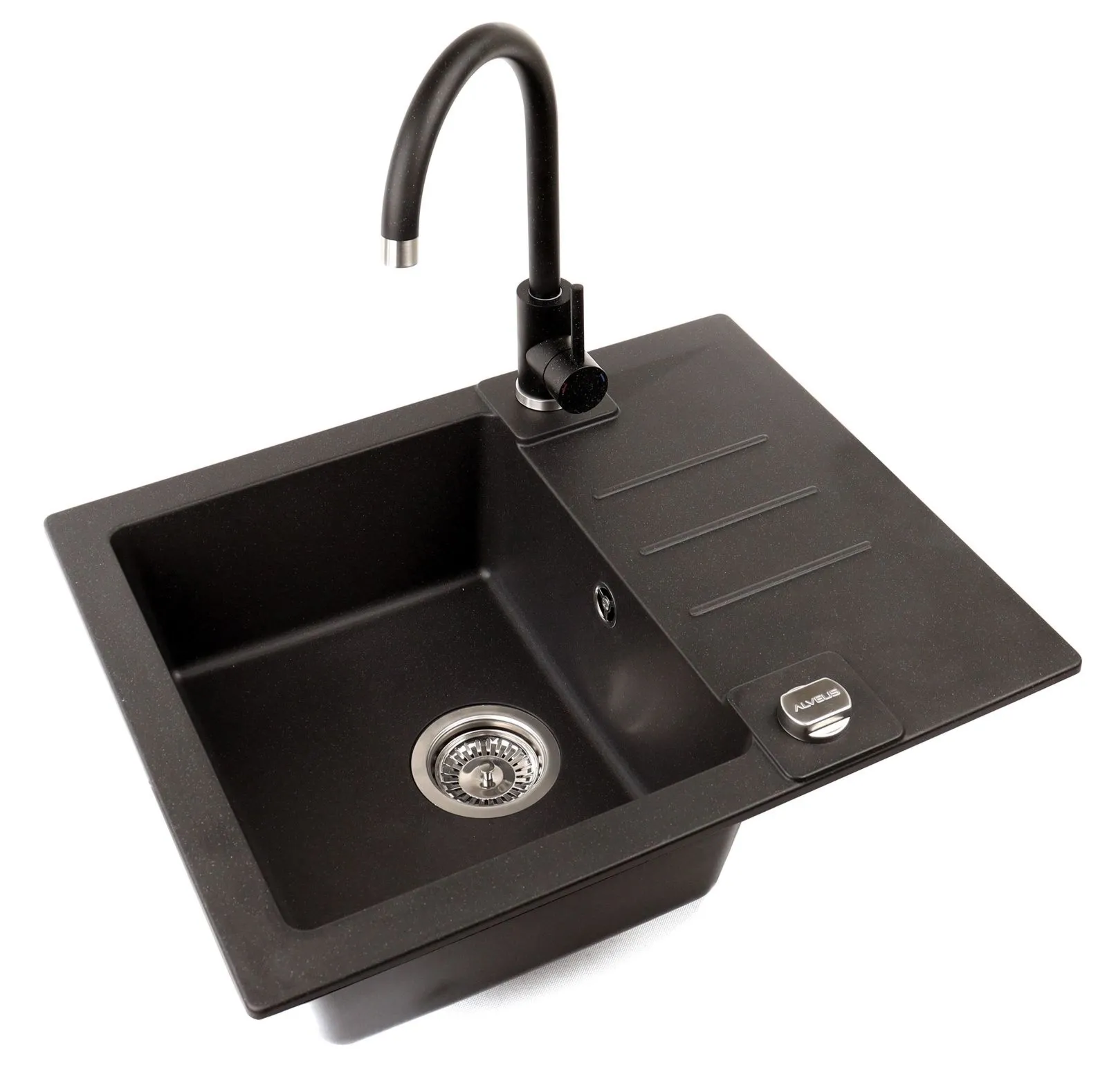 Alveus ROCK 30 kol. 91 czarny (59,5x47,5) zlew Granital 1kom. z syfonem POP-UP + bateria czarna