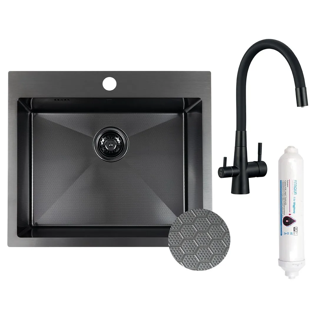 LAVEO Malawi - zlewozmywak 1-komorowy z syfonem i baterią filtrującą