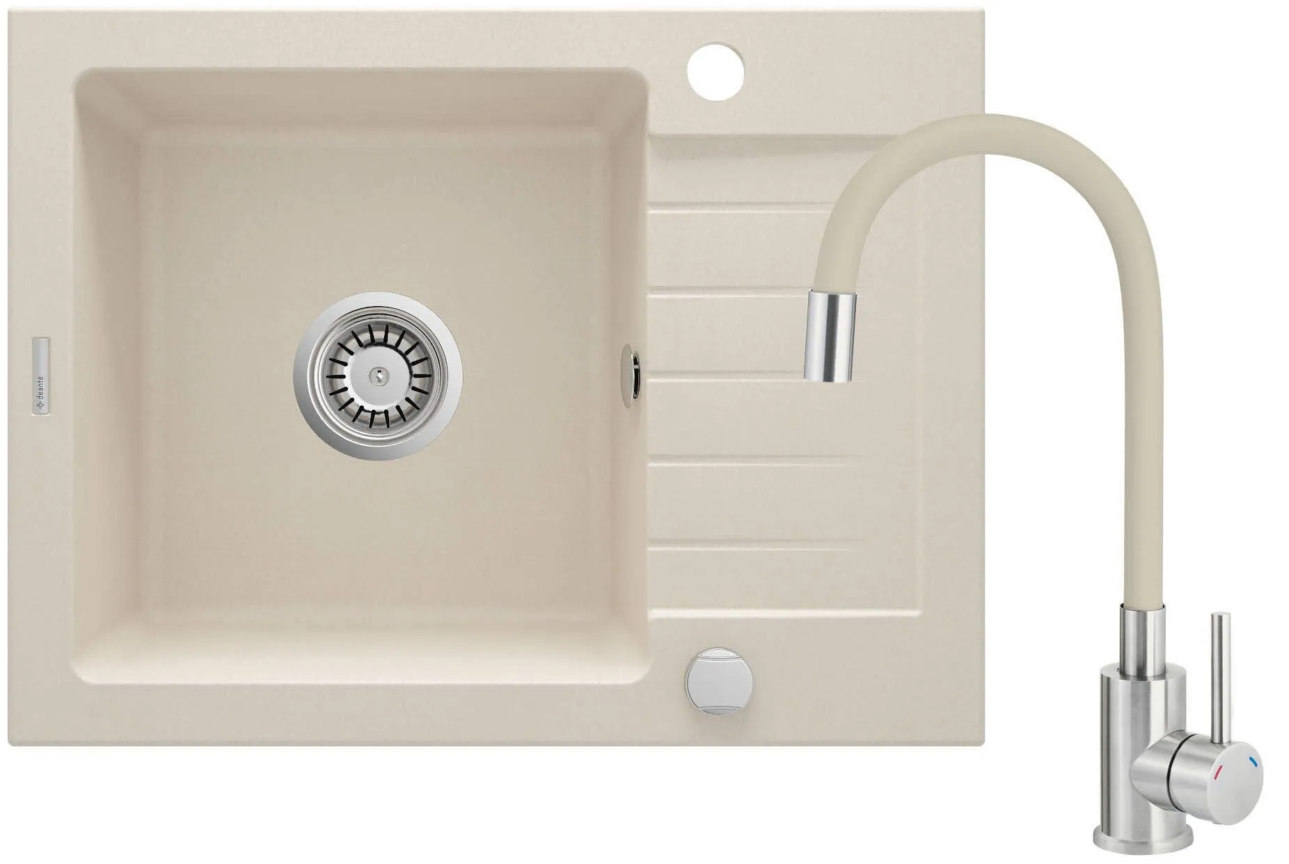 Deante Zlewozmywak granitowy z baterią 1-komorowy z ociekaczem