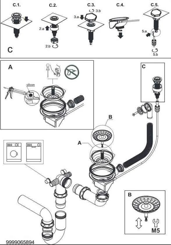 Alveus SYFON fi 114 pojedynczy z przelewem POP-UP odpływ sześcioboczny Sensual