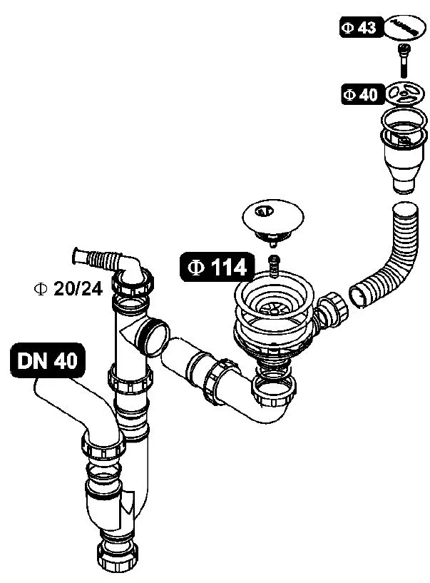 Alveus SYFON pojedynczy zatyczkowy, przelew full-volume, Intermezzo 30, 130, fi 114