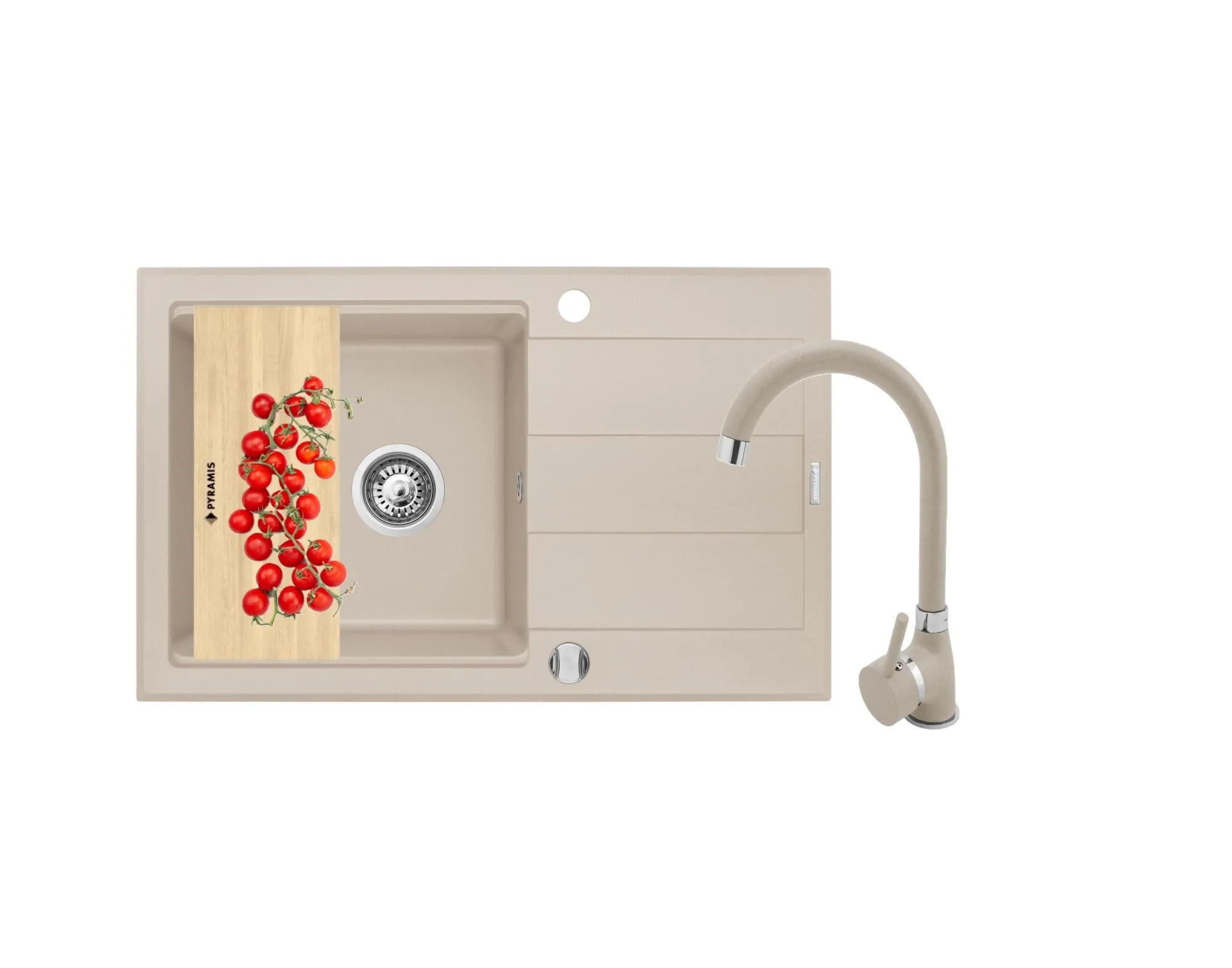 Pyramis Zlew. SPARTA PLUS LUX (78x48) 1B 1D, beż piaskowy + Bateria BELLO