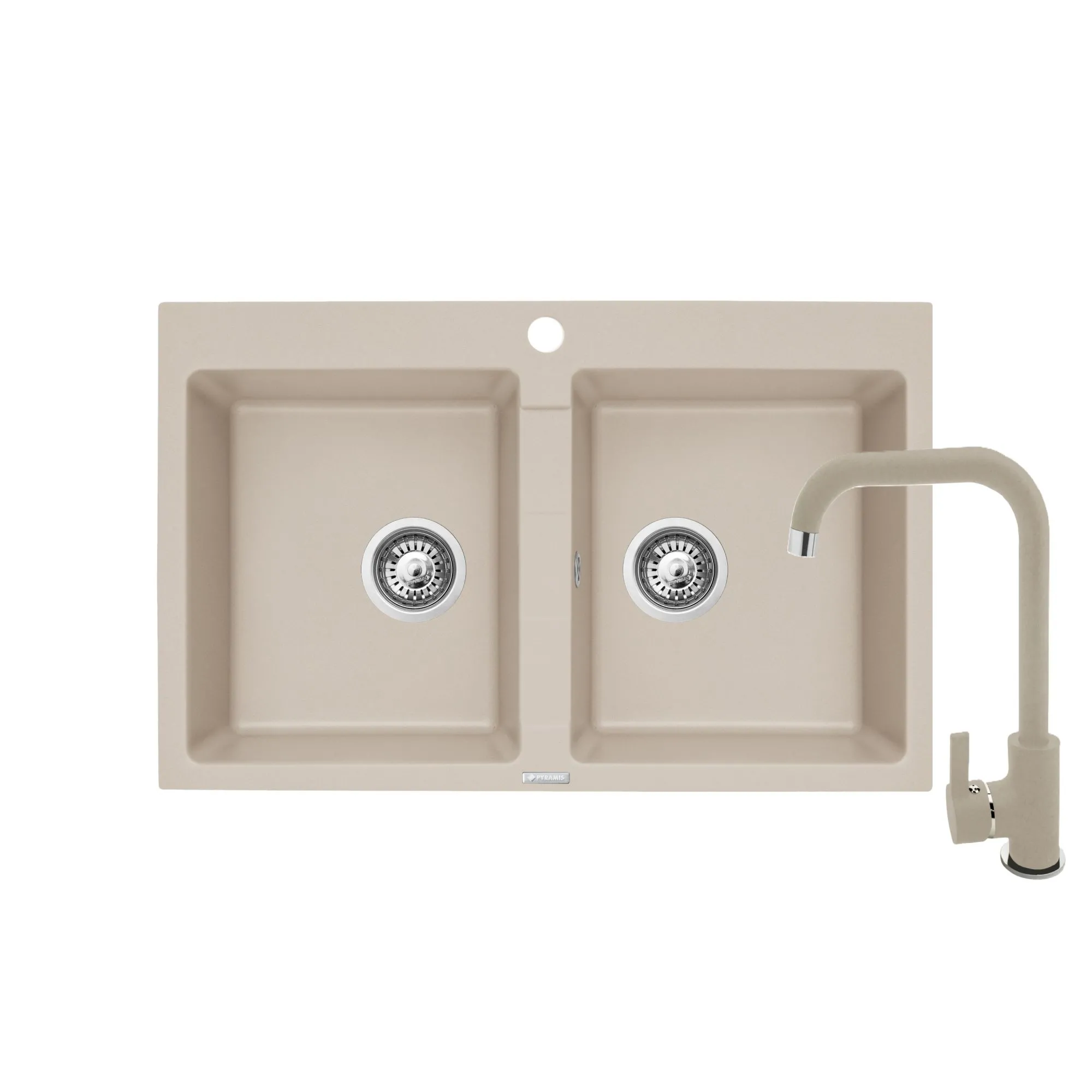 Pyramis Zlew. SPARTA 78x50 2B beż - piaskowy + bateria granitowa SILVIO