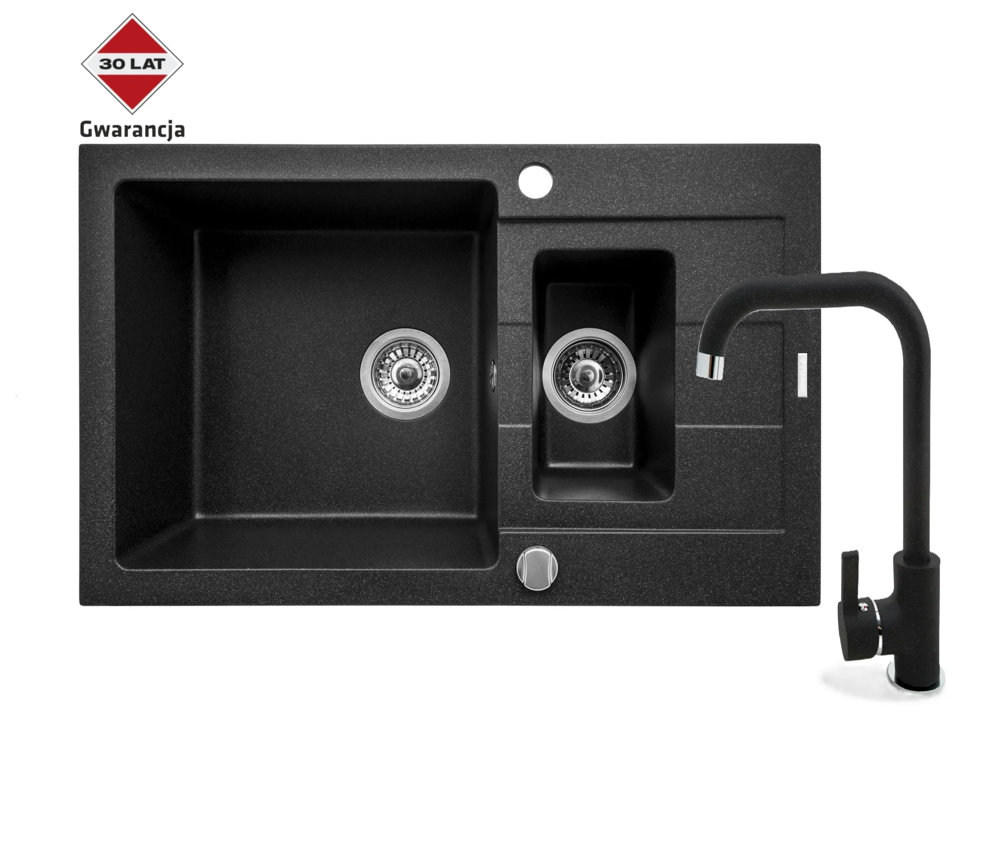 Pyramis Zlew. SPARTA PLUS (78x48), 1 1/2B 1D czarny + Bateria SILVIO