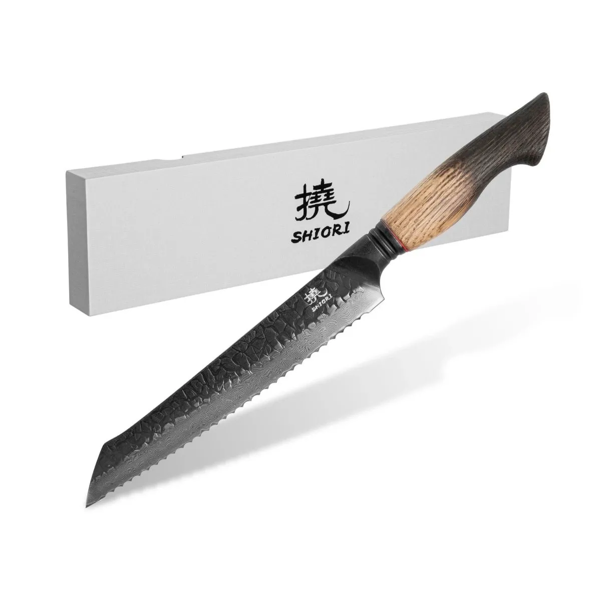 Nóż do krojenia chleba / pieczywa Shiori 撓 Chairo Surai stal damasceńska, drewno pakka